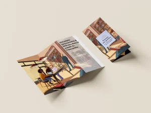 Editorial-Design-Flyer mit Illustration von Nora Beyl – Kombination aus digitalem Artwork und Werbegrafik für ein Immobilienprojekt.